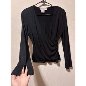 Vtg J.R. NITES Black Glitter Wrap Top 12 Whimsigoth Dark Academia Goth Y2K